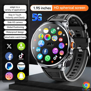 8GB+128GB RAM 5G/4G Smart Watch 1.95 inch AMOLED 1880mah Battery 500W Camera GPS WIFI Google APP Download Smartwatch Android 9.0