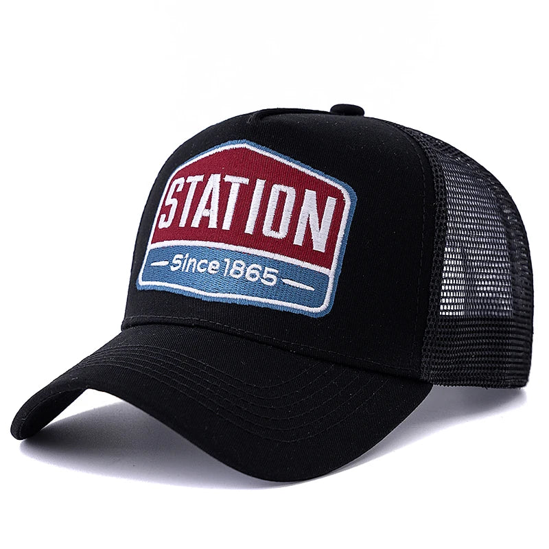Unisex Baseball Cap Classic STATION Letter Pattern Mesh Cap Men And Women Breathable Streetwear Summer Trucker Hat
