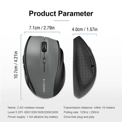 E-YOOSO E-1010 USB 2.4G bezdrátová herní a kancelářská myš, optická herní myš 2400 DPI, ergonomická pro notebook, PC a počítač