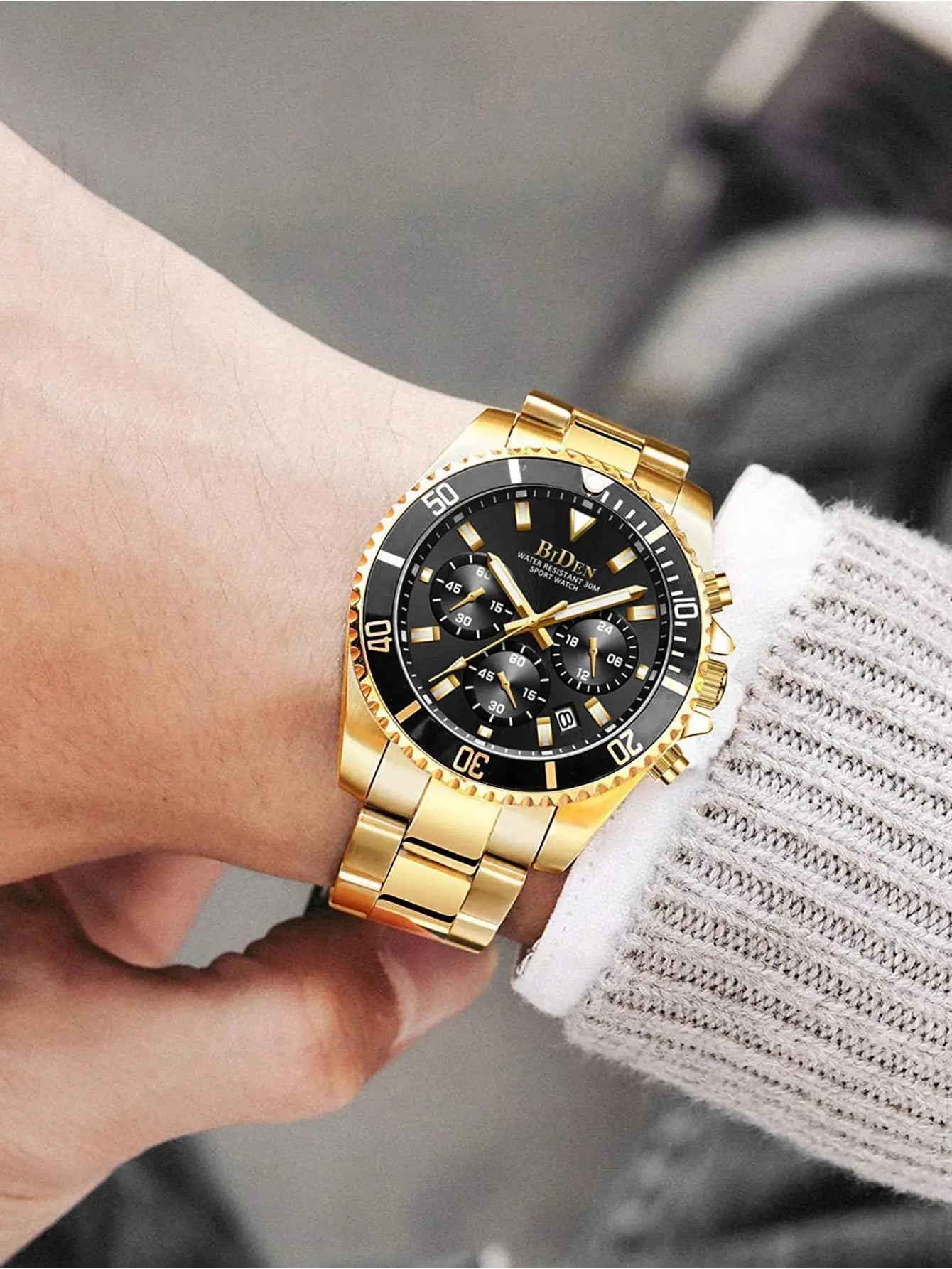 BIDEN Multi functional men's quartz watch luxury waterproof night light business style diving series casual fashion watch