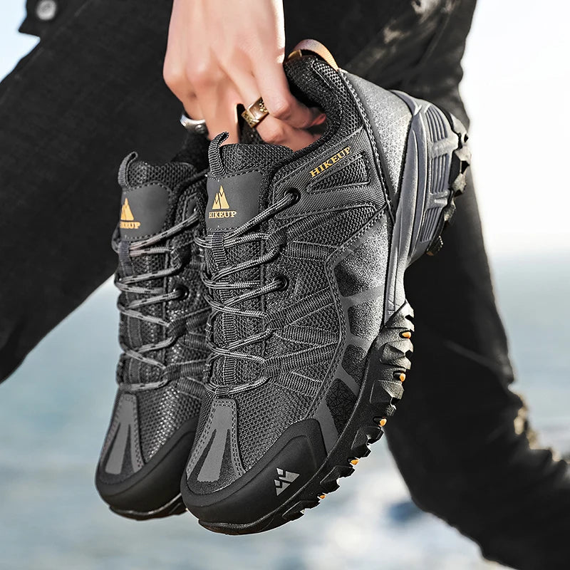 HIKEUP Breathable Cushioning Nonslip Sneakers Men's Hiking Shoes Running Trekking Sneakers Outdoor Mountain Sports Shoes for Men