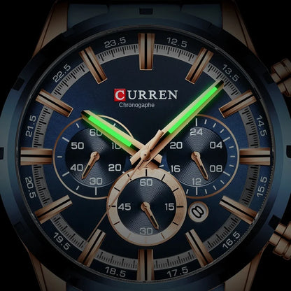 Pánské hodinky CURREN – luxusní sportovní chronograf, quartzový strojek, celonerezové, vodotěsné