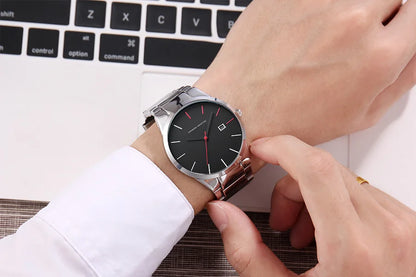 Pánské hodinky Hannah Martin, pouzdro z nerezové oceli, quartzový strojek, ciferník o průměru 41 mm, profesionální styl, s ukazatelem data (imitace)