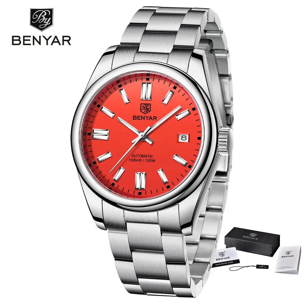 BENYAR New BY-5185M Luxury Automatic Watch 10Bar Waterproof Stainless Steel Men's Mechanical Watch Men's Sports Watch