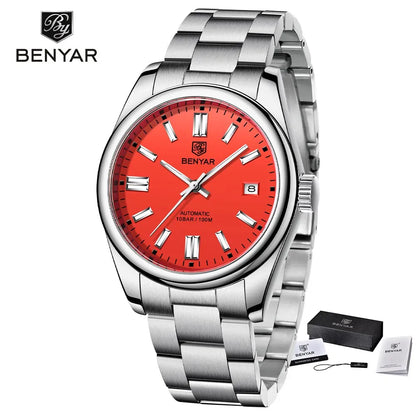 BENYAR New BY-5185M Luxury Automatic Watch 10Bar Waterproof Stainless Steel Men's Mechanical Watch Men's Sports Watch