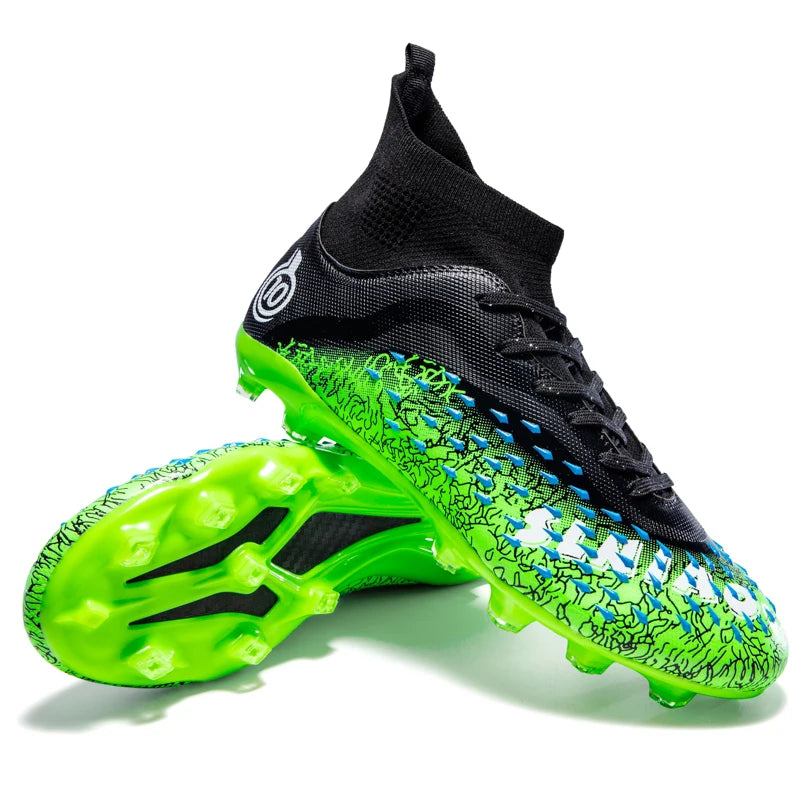 Chaussures de football pour hommes et femmes, chaussures de football à tige haute offrant un bon maintien de la cheville, chaussures d’entraînement légères et antidérapantes pour terrains intérieurs et extérieurs.
