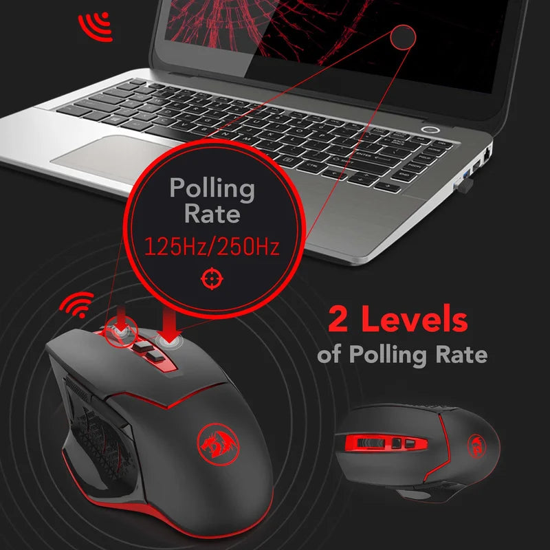 Redragon M690-1 2.4Ghz Wireless Gaming Mouse with DPI Shifting 2 Side Buttons 2400 DPI Ergonomic Design 8 Buttons-Black Mice