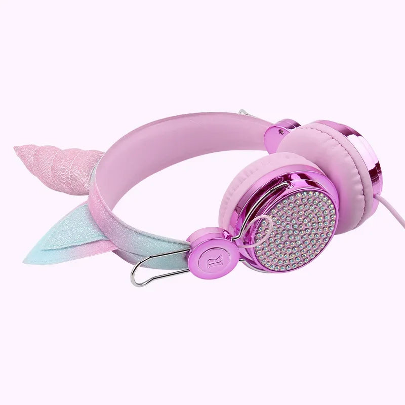 Casque filaire pour enfants, avec oreilles de chat et microphone, oreilles en peluche de licorne, idéal pour les cours en ligne, les jeux vidéo, les étudiants, les filles et les garçons.