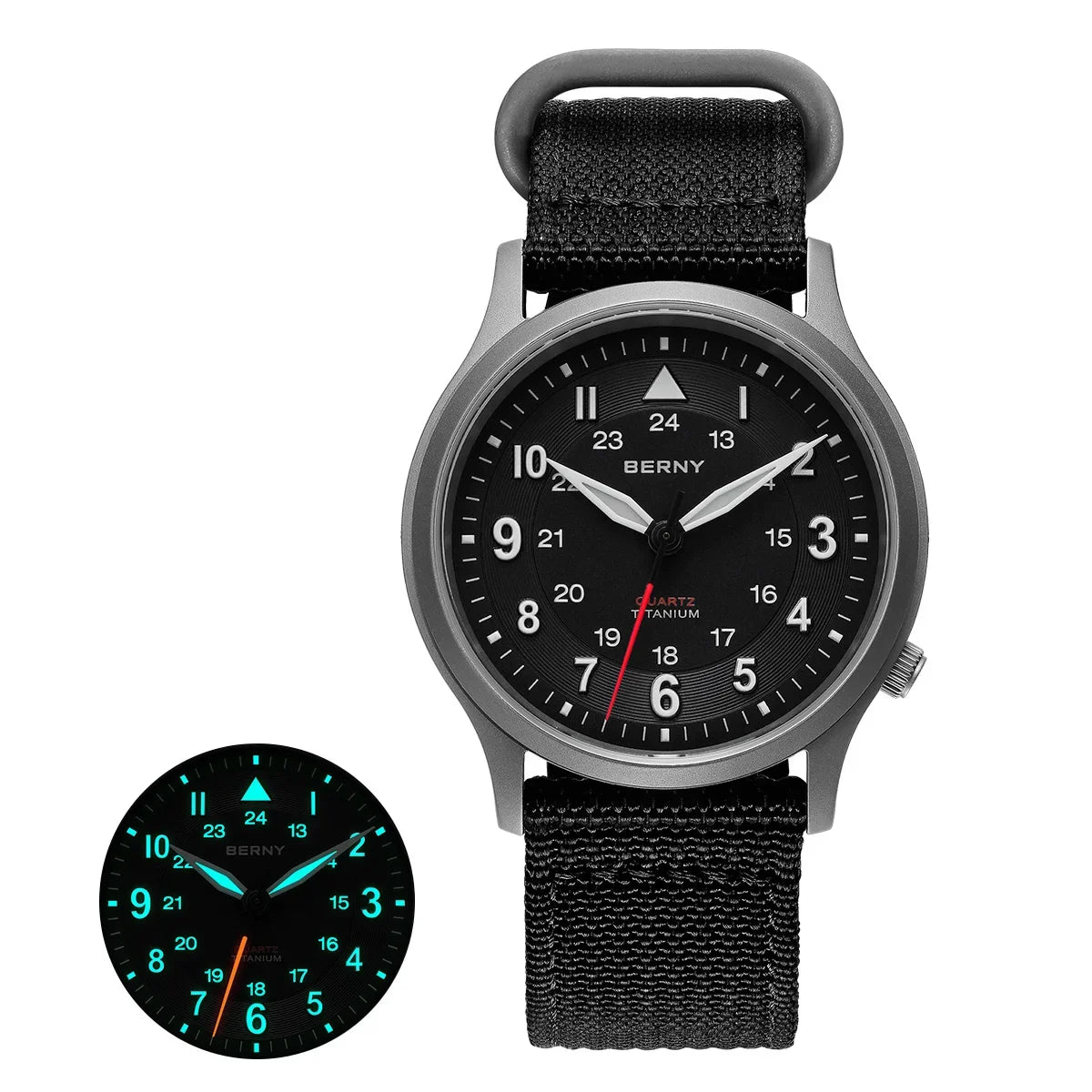 BERNY Titanium Watches for Men Classic Men's Field Watch Easy Read Outdoor Quartz Wristwatch Super Luminous Sapphire 5ATM