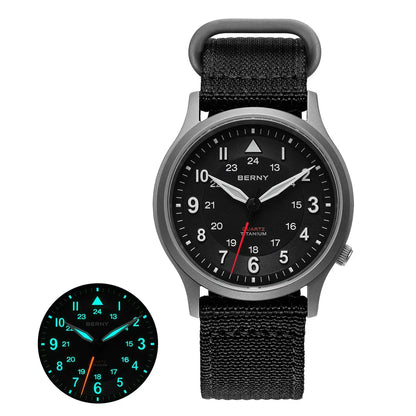 BERNY Titanium Watches for Men Classic Men's Field Watch Easy Read Outdoor Quartz Wristwatch Super Luminous Sapphire 5ATM
