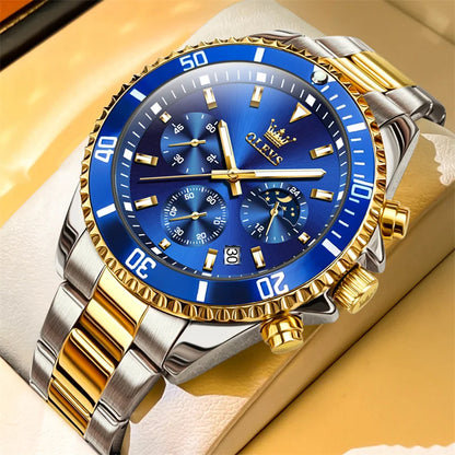 Reloj OLEVS para hombre, marca de lujo, reloj militar de cuarzo dorado, resistente al agua, fecha luminosa, caja de acero inoxidable.