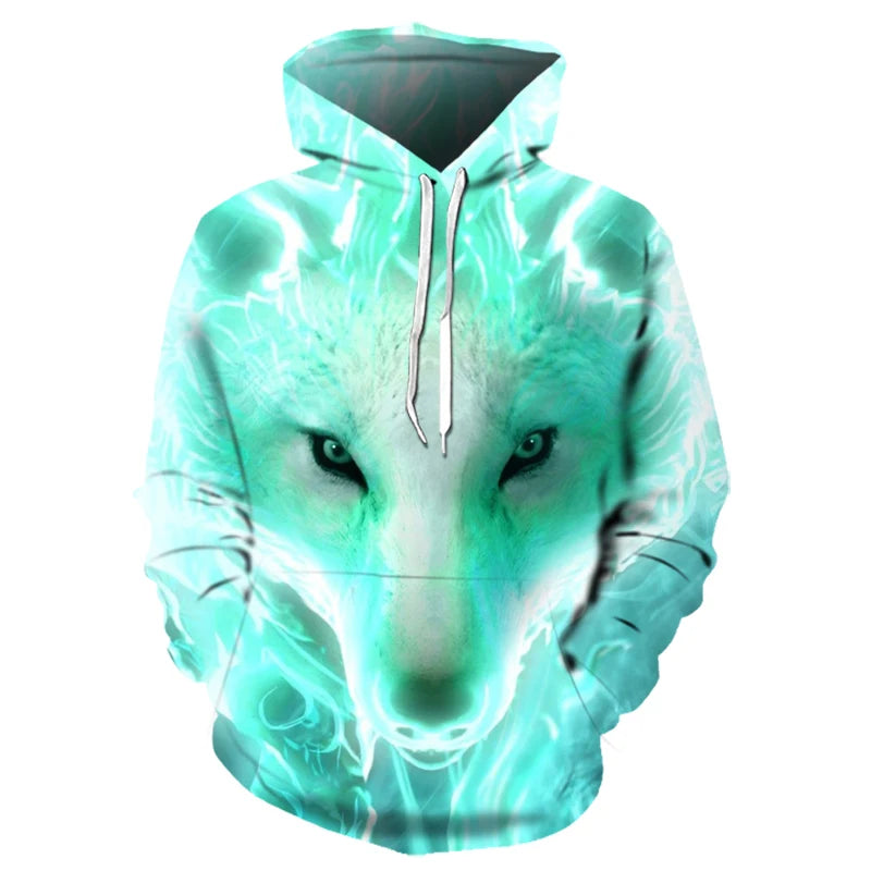 Bluzy z kapturem z nadrukiem 3D wilka, dla mężczyzn i kobiet, modne, casualowe, oversize, pulower w stylu hip-hop Harajuku, streetwearowe hoodie