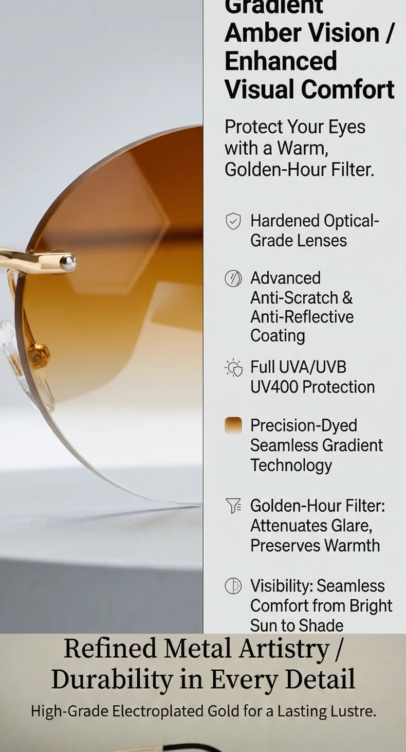Rimless Oval Sunglasses Women 2026 Luxury Brand Vintage Small Frame Gold Metal Gradient Lens Y2K Punk Streetwear Fashion Eyewear