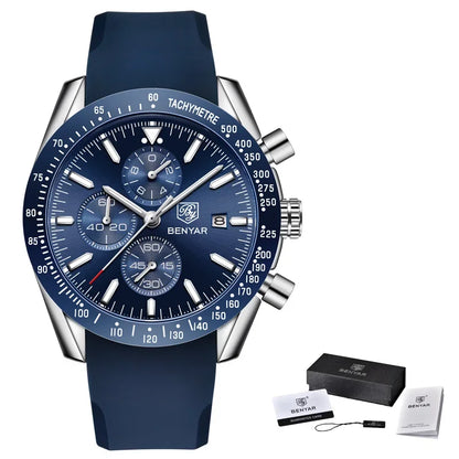 Montre homme BENYAR 5140, montre de sport décontractée, montre à quartz de luxe étanche, chronographe militaire de marque haut de gamme.