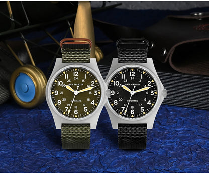 San Martin Pilot Watch 38mm NH35 Retro Military Automatic Mechanical Wristwatch Bead Blasted Case Waterproof 100m SN0137