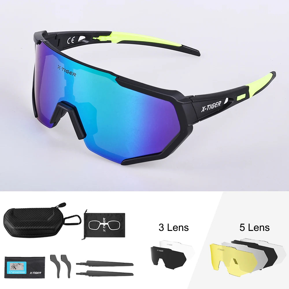 X-TIGER cyklistické brýle, polarizované brýle, cyklistické brýle, sportovní pánské fotochromatické sluneční brýle, brýle pro MTB a silniční kola, 3/5 čoček