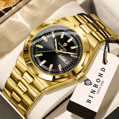 Montres à quartz BINBOND en acier inoxydable pour hommes – Montre de luxe, étanche et luminescente – Modèle original pour homme