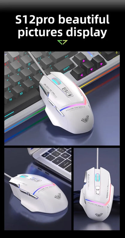 Akční nabídka AULA S12 Pro drátová herní myš 12800 DPI s RGB podsvícením, 8 programovatelnými tlačítky a ergonomickým designem pro PC a notebooky