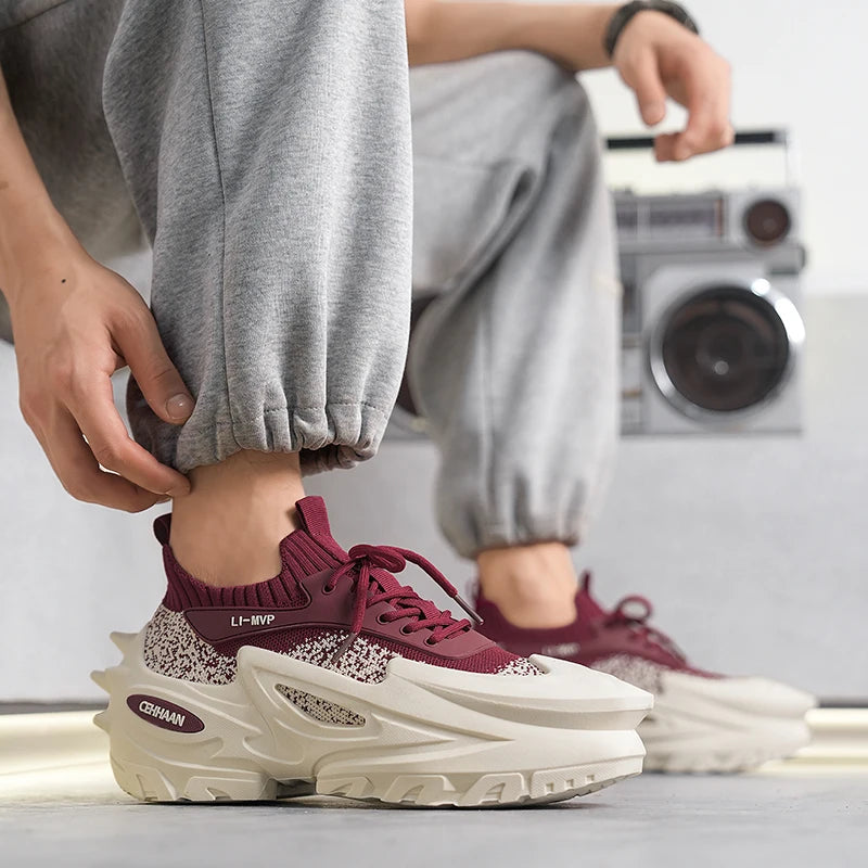 Męskie buty sportowe z elastyczną, grubą podeszwą, antypoślizgowe buty do ćwiczeń na świeżym powietrzu, uniwersalne buty do codziennego noszenia, modne buty uliczne, buty do spacerów