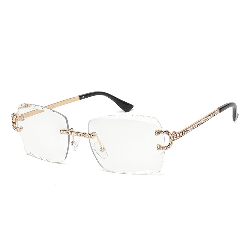 Fashion Rimless Square Sunglasses Vintage Diamond Brand Design Cut Lens Sun Glasses Men Women Metal Frame Luxury Eyewear