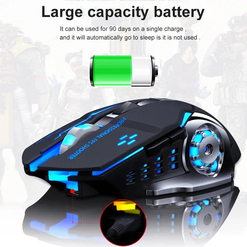 Įkraunama belaidė žaidimų pelė su tyliu foniniu apšvietimu, E-Sports Bluetooth ir 2.4G USB, skirta nešiojamajam kompiuteriui, Macbook, PC žaidimams ir biurui