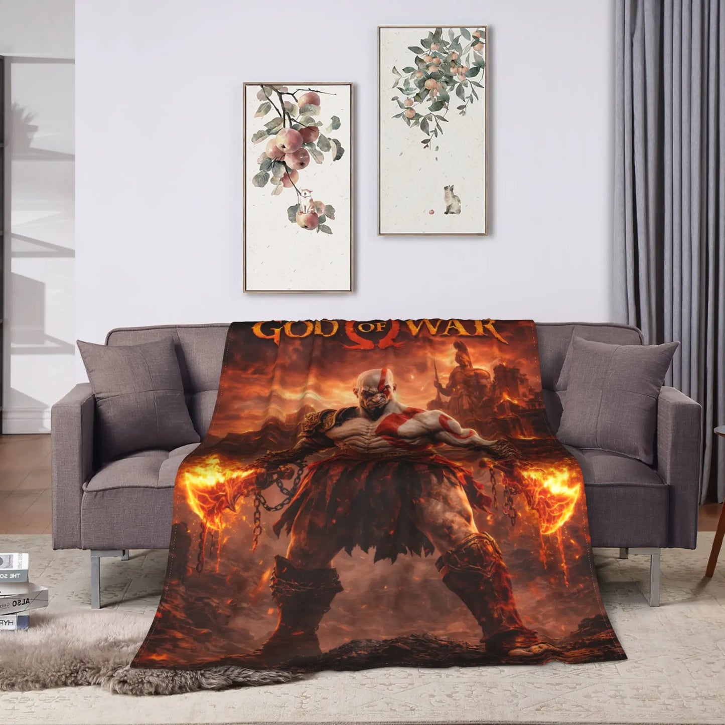 God of War Games Kratos Cartoon Blanket Warm Soft Pattern Plush Throw Blanket For Couch Chair Sofa Bed Bedspread Bed Cover