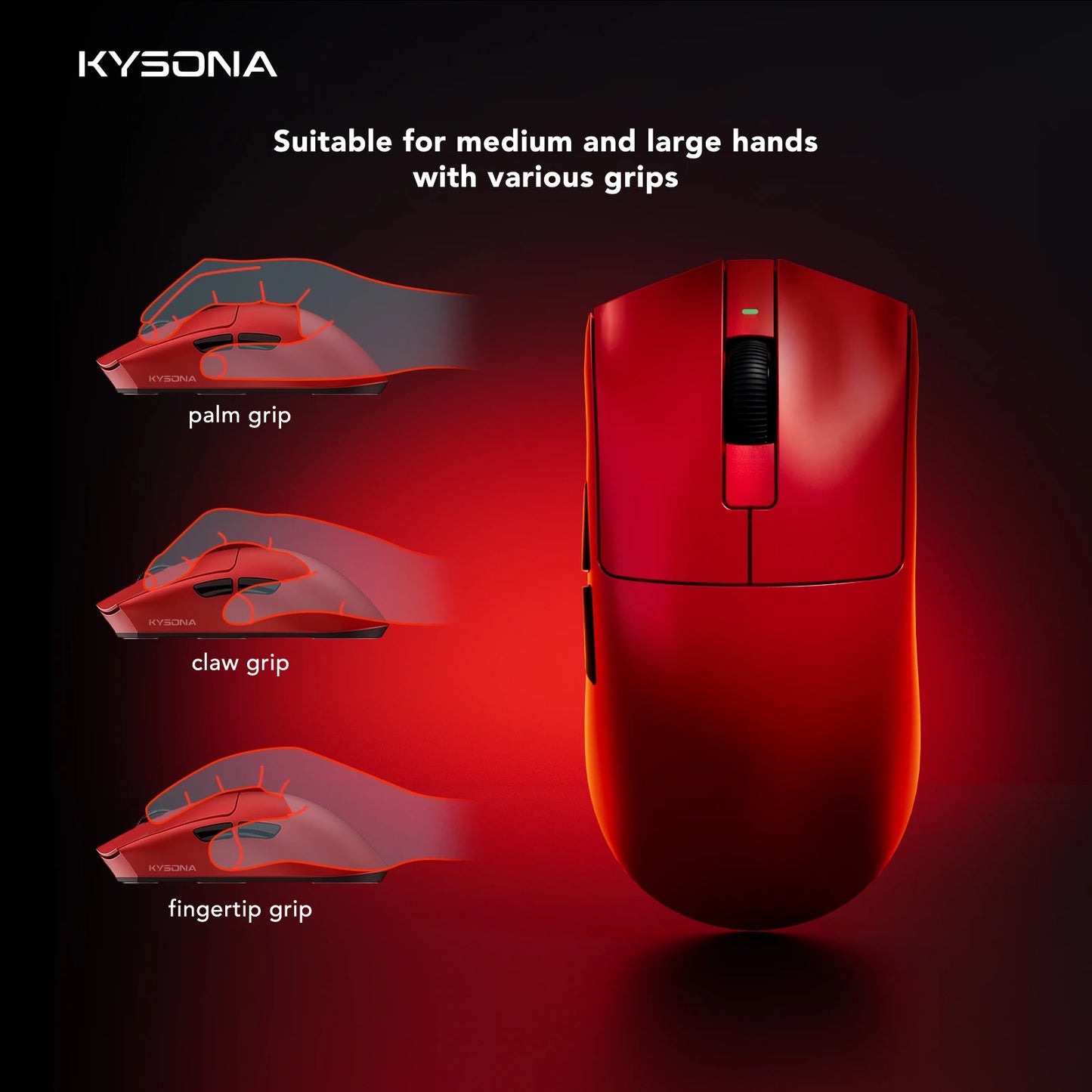 KYSONA Jupiter Series gamingmus – kablede/trådløse mus, 8Khz PAW3950-sensor, Bluetooth, 46g, genopladelig, webdriver til PC og bærbar