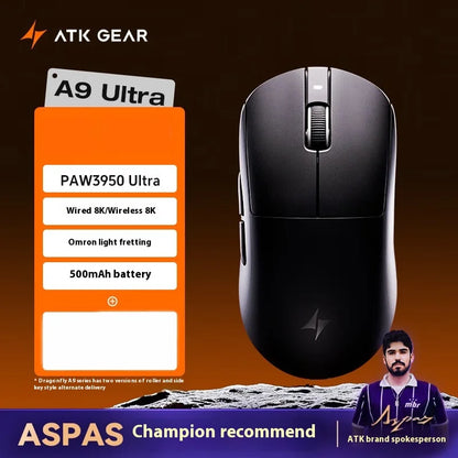 Mouse da gaming wireless ATK A9 Ultra Tri Mode 8K, 53g, ultraleggero, A9/A9 SE/A9 Plus/A9 Pro, mouse da gaming e-sport per PC, regalo personalizzato