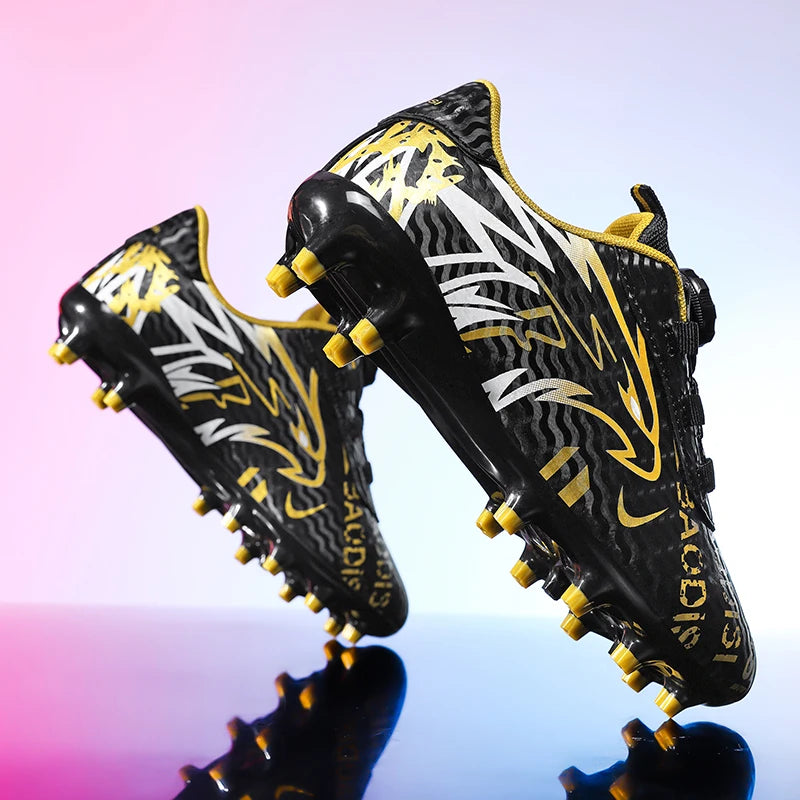 Chaussures de football pour enfants à bouton rotatif, design à double crampon, antichoc, respirantes, pour terrain extérieur et usage quotidien