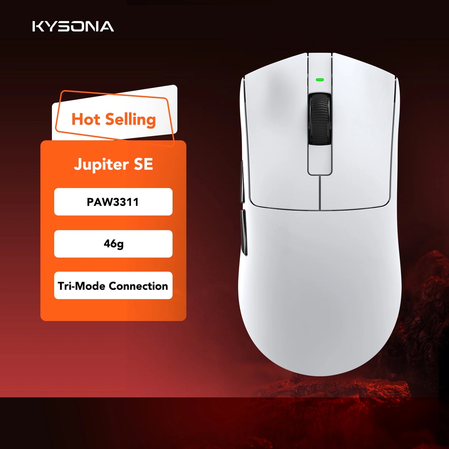 KYSONA Jupiter Series gamingmus – kablede/trådløse mus, 8Khz PAW3950-sensor, Bluetooth, 46g, genopladelig, webdriver til PC og bærbar