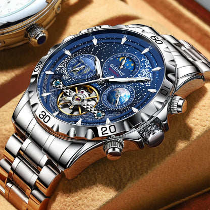 Orologio da uomo con movimento meccanico a carica automatica in acciaio inossidabile. Forma della cassa: rotonda