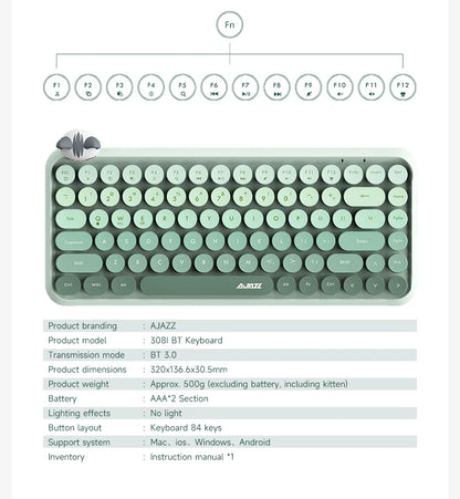 Teclado inalámbrico Ajazz 308I de 18/84 teclas con teclas redondas, Bluetooth, portátil 2.4GHz, teclado numérico para tablet, portátil y Android