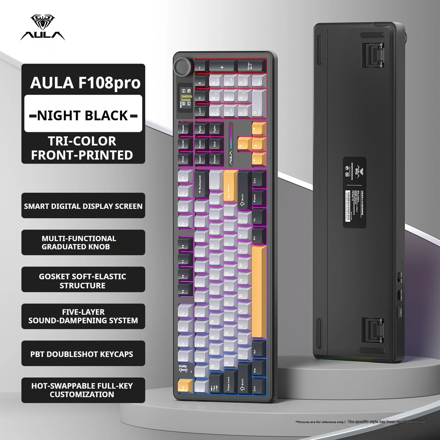 AULA F108 PRO Mechanische Tastatur, individuelles 100-%-Layout, RGB-Hintergrundbeleuchtung, kabellose Bluetooth-Verbindung, HiFi-Switch, Gaming-Tastatur