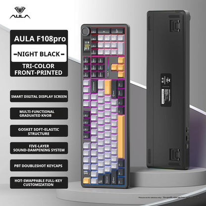 AULA F108 PRO Mechanische Tastatur, individuelles 100-%-Layout, RGB-Hintergrundbeleuchtung, kabellose Bluetooth-Verbindung, HiFi-Switch, Gaming-Tastatur