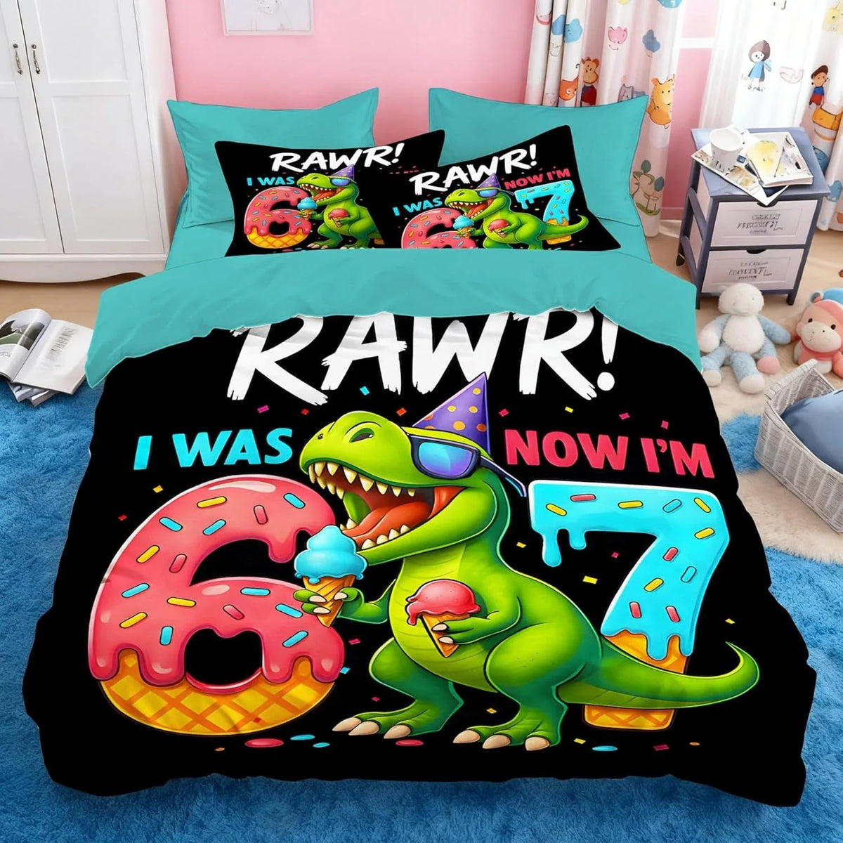 Ensemble de literie Cartoon Print Six Seven 67, 2/3 pièces, housse de couette et taie d'oreiller pour la maison, adolescents et adultes, cadeau pour garçons et filles