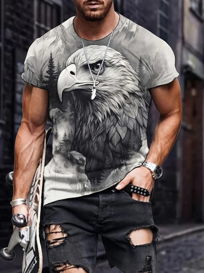Patriottisch 3D-T-shirt voor heren met adelaarprint, casual ronde hals, korte mouwen, pullover voor zomerse mode en outdooractiviteiten, herenkleding