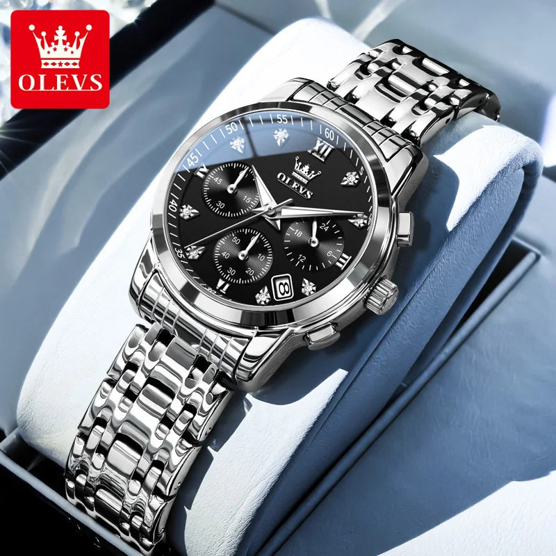 OLEVS 2858 Chronograph Quartz Wristwatches for Woman Fashion Elegant Classic Auto Date Waterproof Stainless Steel Women's Watch