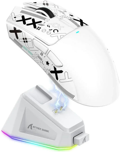 Rato Gaming Sem Fios Original ATTACK SHARK X11 com Dock de Carregamento, Sensor Gaming PixArt PAW3311, Ligação BT/2.4G Sem Fios/Com Fios