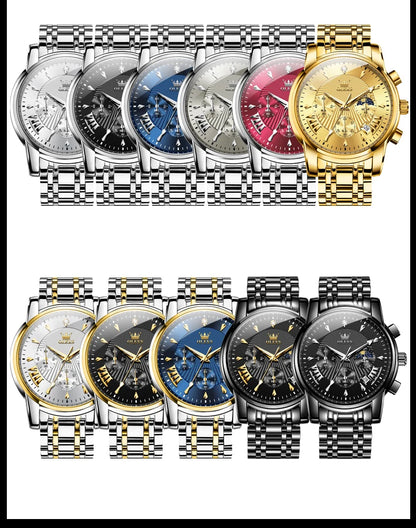 OLEVS – Modische rote Herrenuhr, luxuriöse Sportuhr, wasserdicht, Edelstahl-Chronograph, Quarz-Uhr, Herrenuhr (Relogio Masculino)