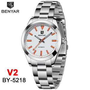 2026 New BENYAR White Mens Watches Top Luxury Automatic Watch For Men Mechanical Stainless Steel Luminous Sports Wristwatches