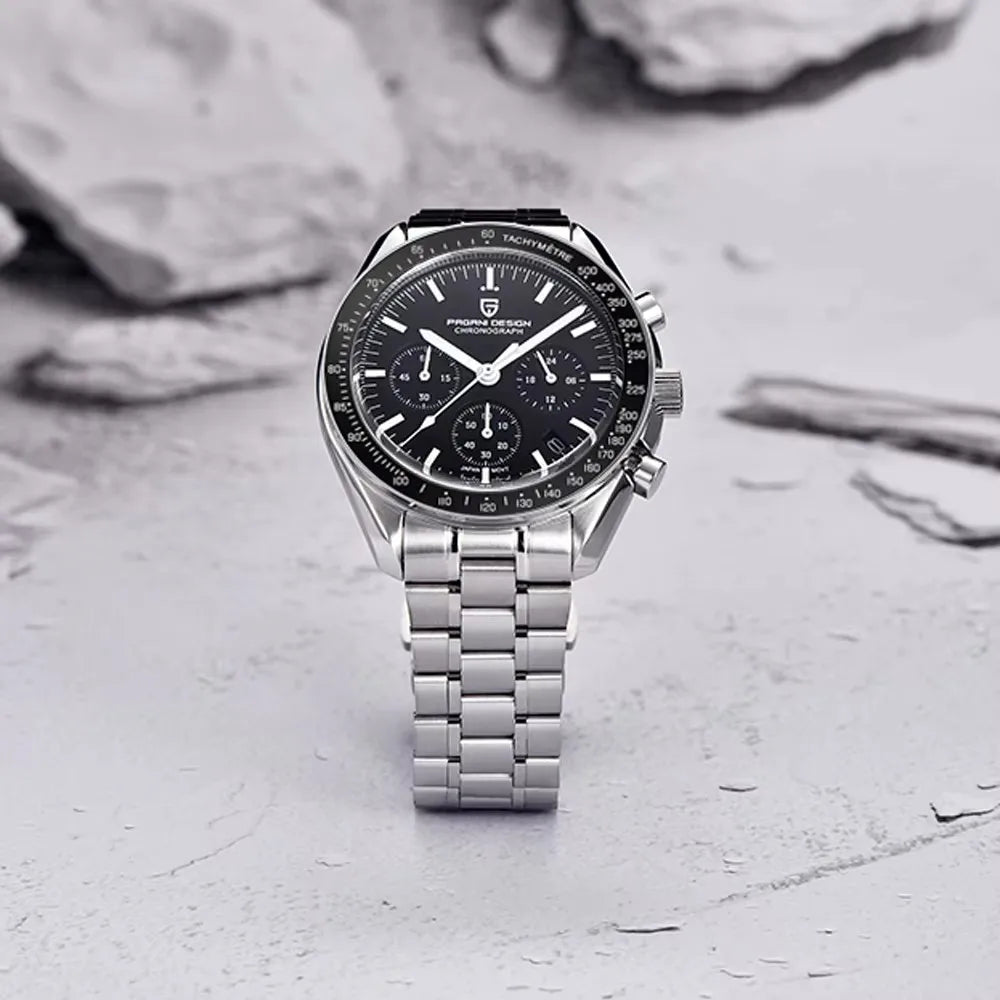 montre PAGANI DESIGN Moon – Chronographe à quartz de luxe pour homme, style sportif, verre saphir avec traitement antireflet, affichage luminescent