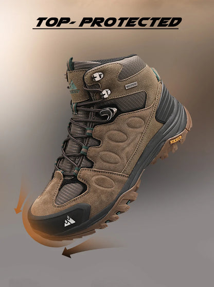 HIKEUP Scarponi da trekking da uomo alti, scarpe invernali da outdoor, con lacci, antiscivolo, sportive, casual, da trekking, in pelle scamosciata, calde