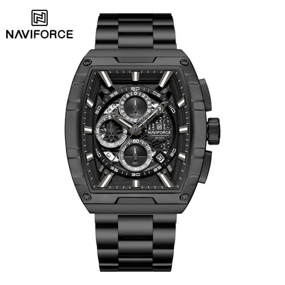 NAVIFORCE Luxury Chronograph Quartz Watch for Men Fashion Tonneau Stainless Steel Man Watches Waterproof Luminous WristWatch