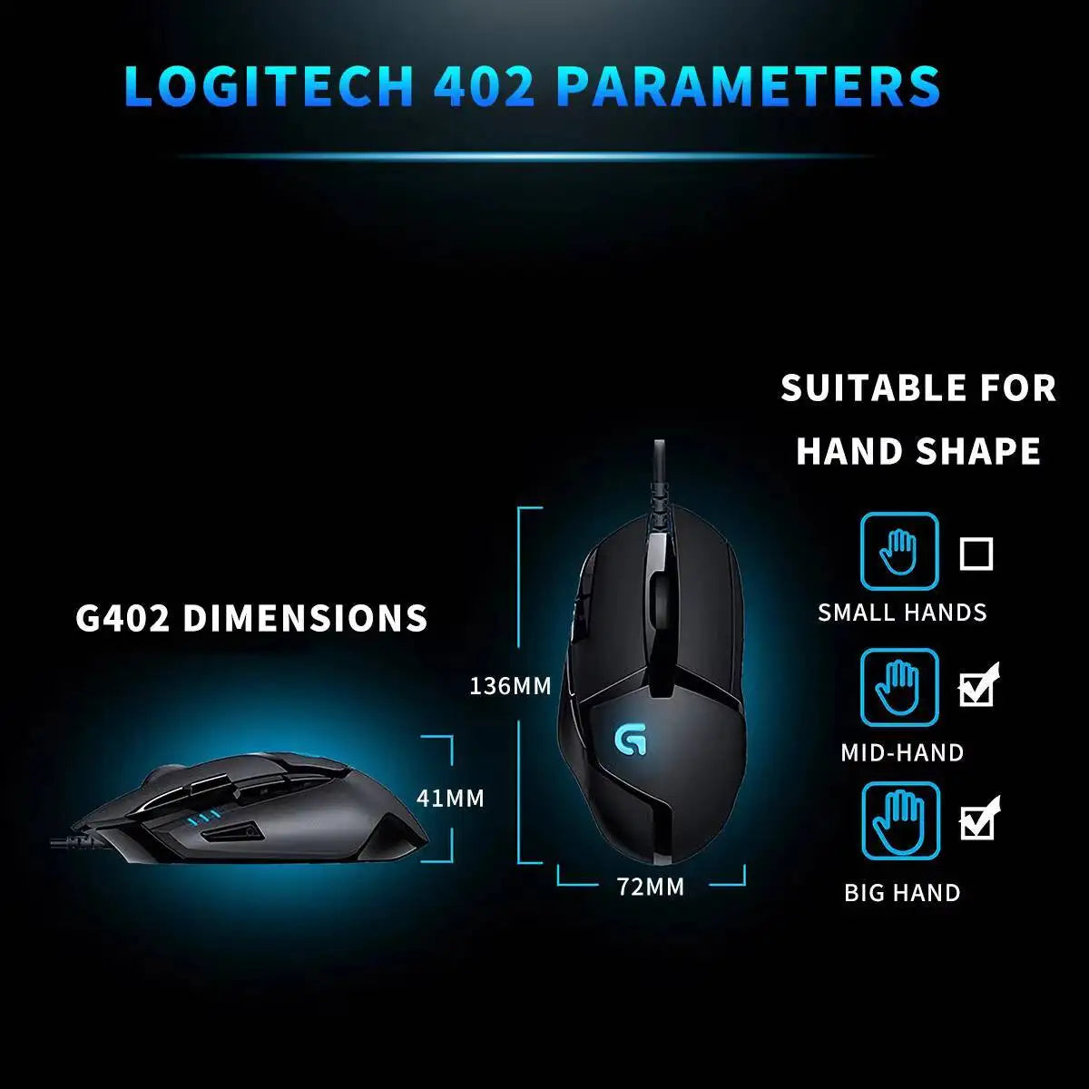 Logitech G402 Wired Gaming Mouse 32-Bit ARM Processor 8 Buttons 500 IPS Anti-Slip for All-Day Gaming and Work Sessions