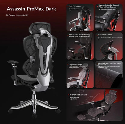 Ergonomic Gaming Chair with Wheels, Portable Office Chair, Adjustable Desk Chair with Armrests, Swivel Computer Chair for Work & Gaming