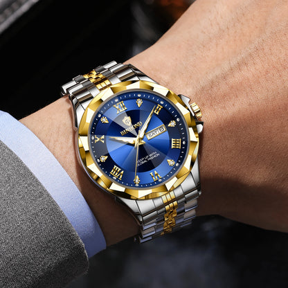 Montre à quartz pour homme BINBOND – Montre-bracelet de luxe, lumineuse et étanche, avec affichage du jour de la semaine et date automatique.