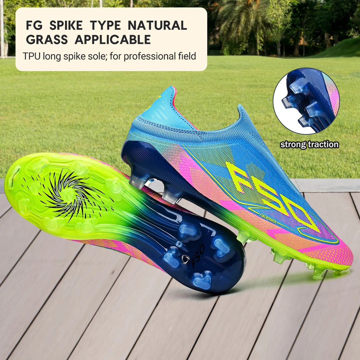 Classic AG/FG football shoes，TPU Wear-resisting Long Studs，PU Mixed Fabric Upper，Non-slip Comfortable for Kids Outdoor Football