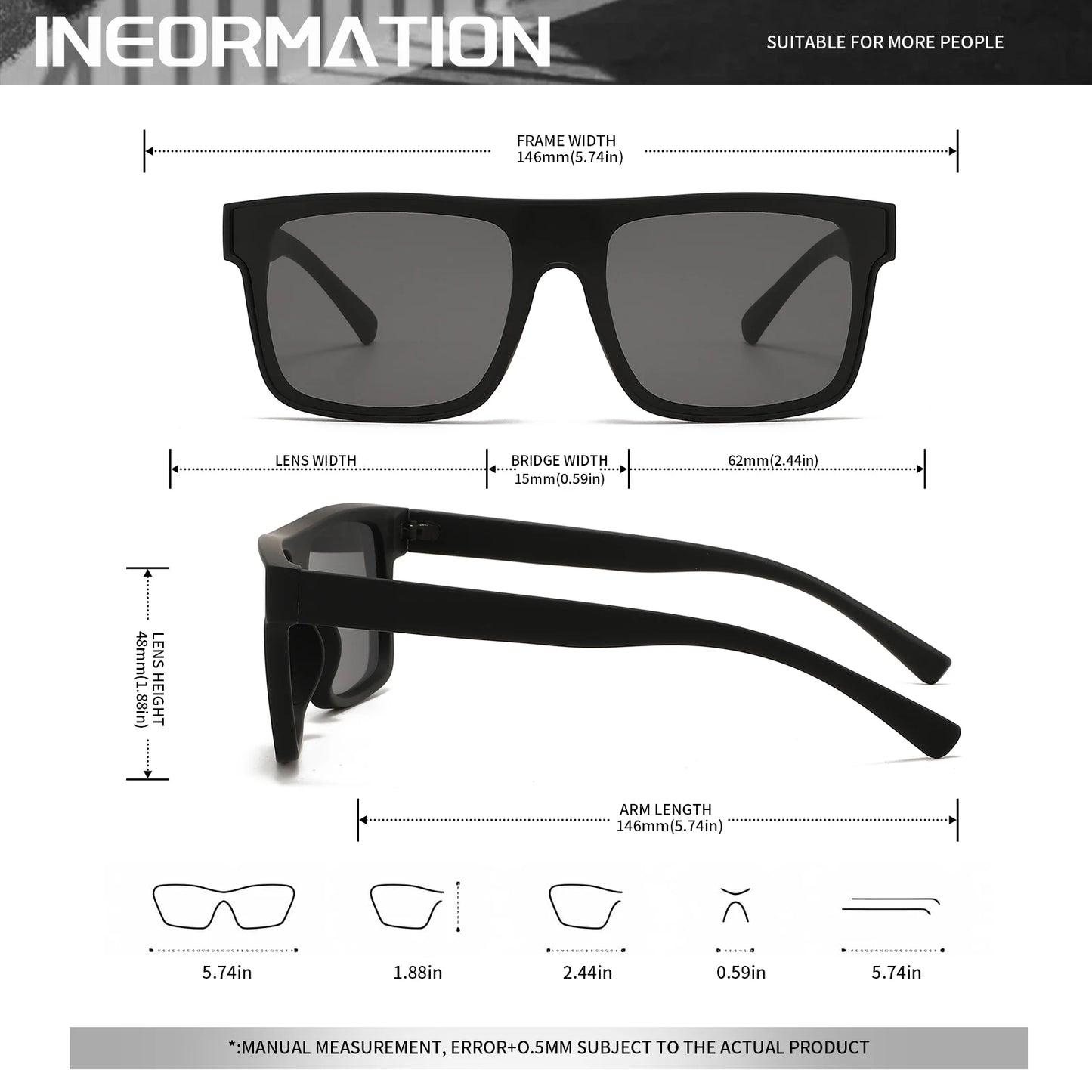 Classic Square Fashion Sports Sunglasses - Patterned Temples, Unisex for Cycling, Hiking, Travel - Perfect Gift