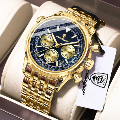POEDAGAR: relojes de lujo para hombre. Cronógrafo con fecha, de acero inoxidable. Reloj deportivo para hombre, resistente al agua y con luminiscencia. Reloj de cuarzo de estilo militar para hombre.