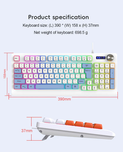 93-Key Minimalist Wired Gaming Keyboard Mixed Color Lighting With Multifunction Knob Mechanical Feeling Keyboard For PC Gamers